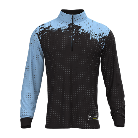 Men's midlayer zip-through top for Onboard Sportswear visualised in CLO3D with accurate print mapping, zipper, and garment trims.