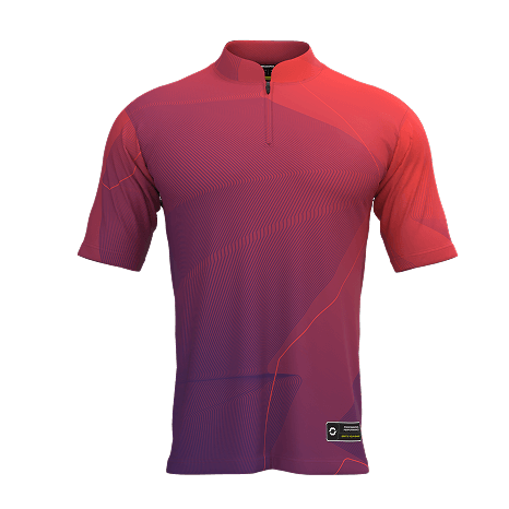 Front view CLO3D render of an Onboard Sportswear shirt featuring bespoke zip, branded logos, and detailed badge placements.
