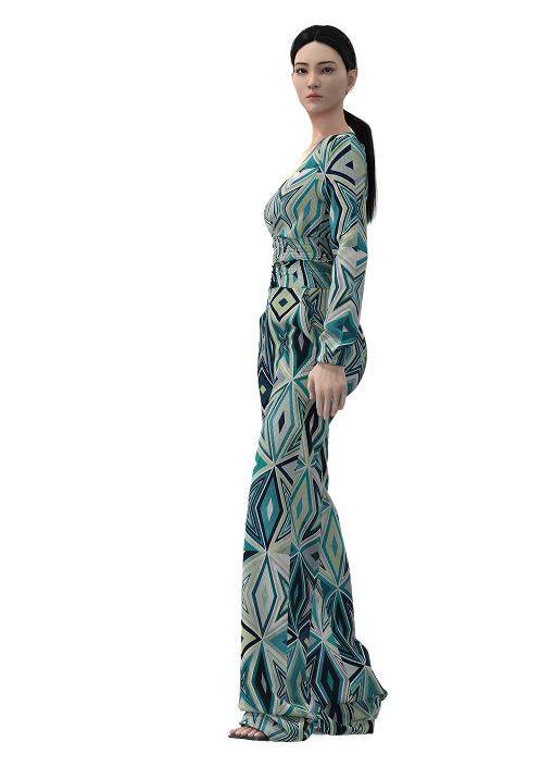 Co-ord outfit inspired by Lucy & Yak created and rendered in Style3D, featuring a crinkle cotton geometric print in playful tones.
