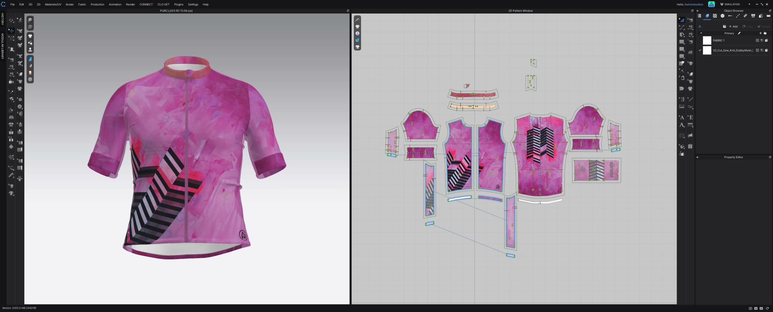Screenshot of cycling jersey created in CLO3D for Purlieu and De Ronde, showing precise digital artwork placement for print alignment