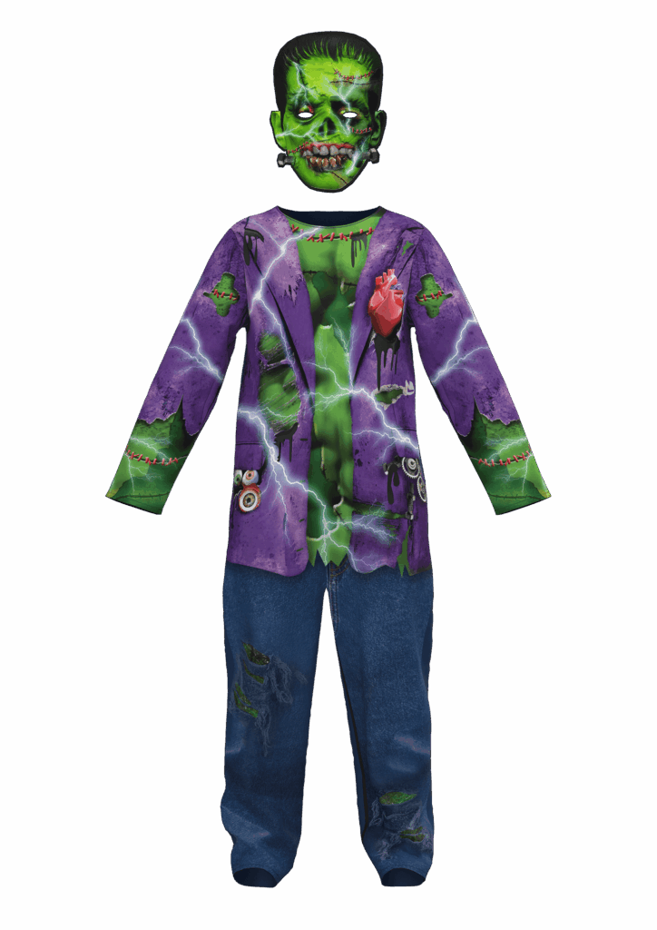 3D render of a Frankenstein costume and mask created in CLO3D for Smiffys, showcasing character costume development