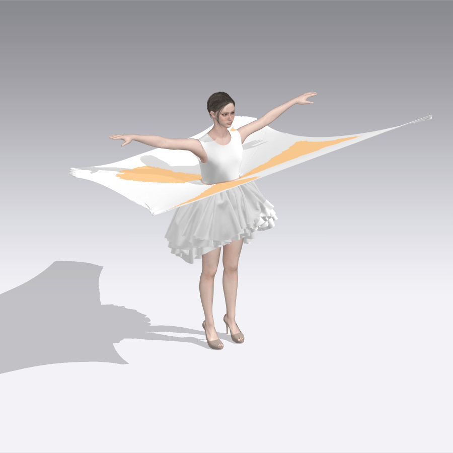 Exploded CLO3D process view showing the pattern pieces and layered construction of the Alexander McQueen underskirt before assembly.