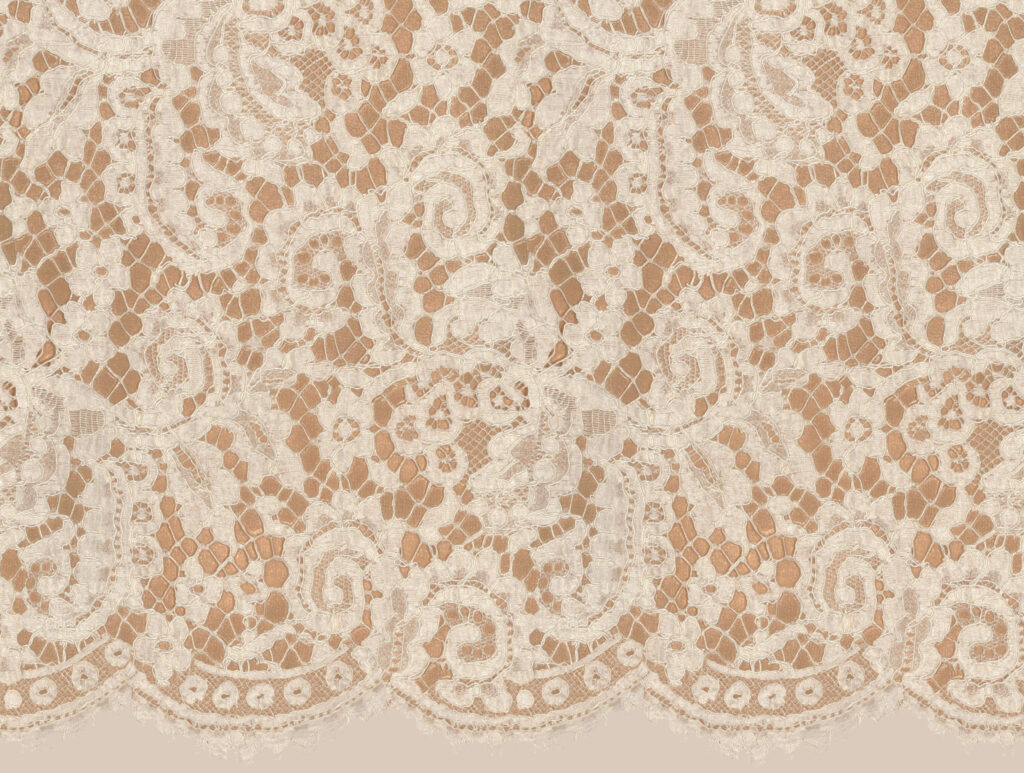 Base colour fabric map created in Bandicoot Imaging for the Alexander McQueen dress, showing the lace texture and scalloped border used in the CLO3D reconstruction.