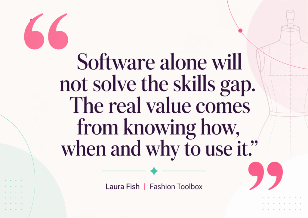 Branded pull quote graphic with the text: “Software alone will not solve the skills gap. The real value comes from knowing how, when and why to use it.”